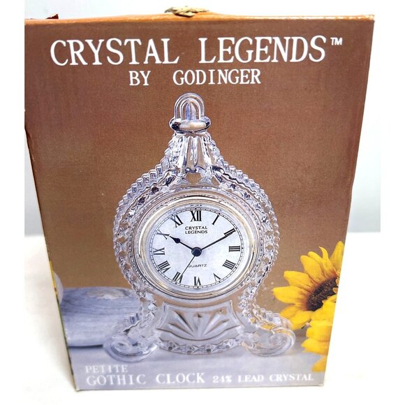 Crystal Legends By Godinger Petite Gothic Clock 24% Lead Crystal Quartz Roman Nu - Picture 1 of 4